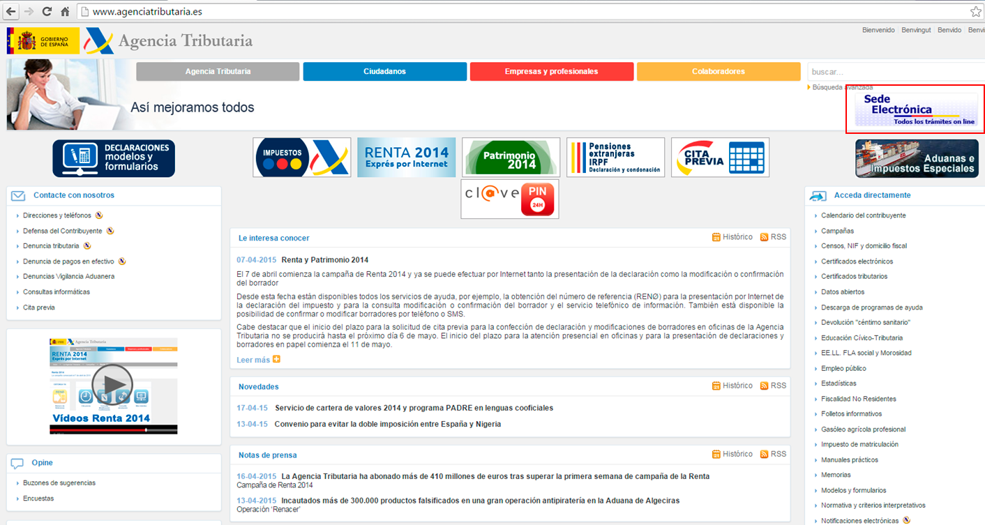 Acceso a la web de AEAT