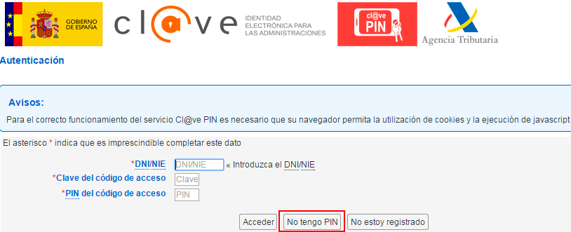 El acceso con cl@ve PIN