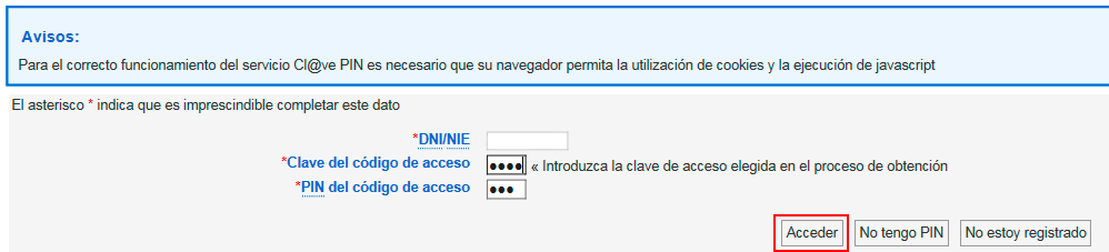 El acceso con cl@ve PIN