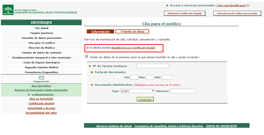 Solicitar cita previa con certificado digital