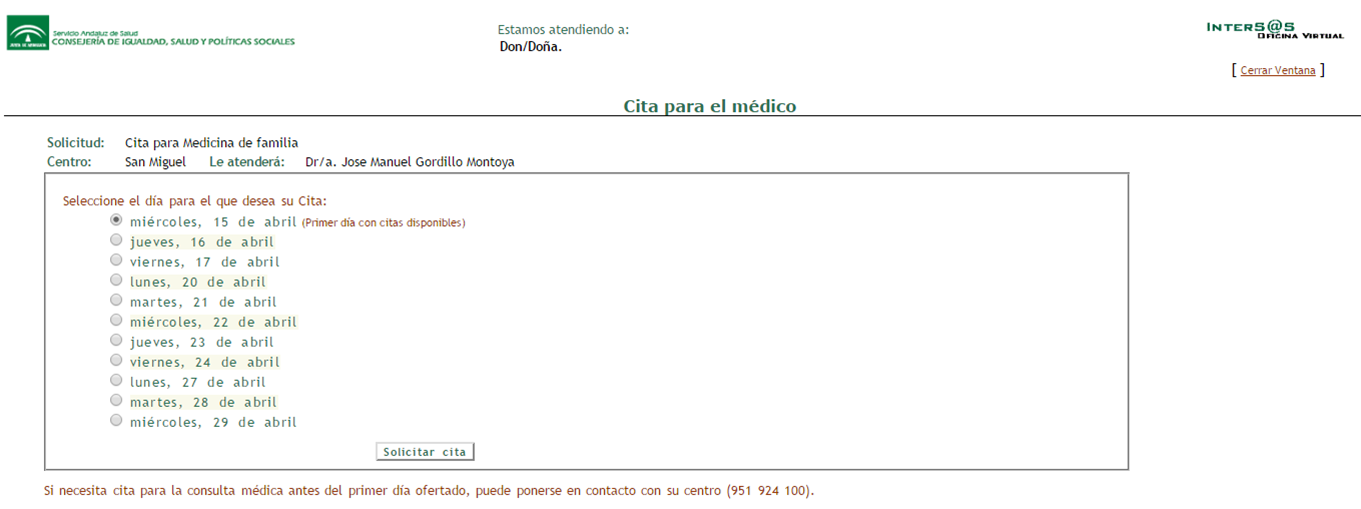 Solicitar cita previa de forma online