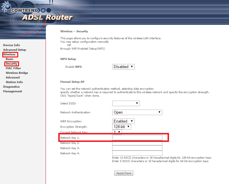 pantalla de la configruación del router, donde está marcado el campo asociado a la contraseña del wifi